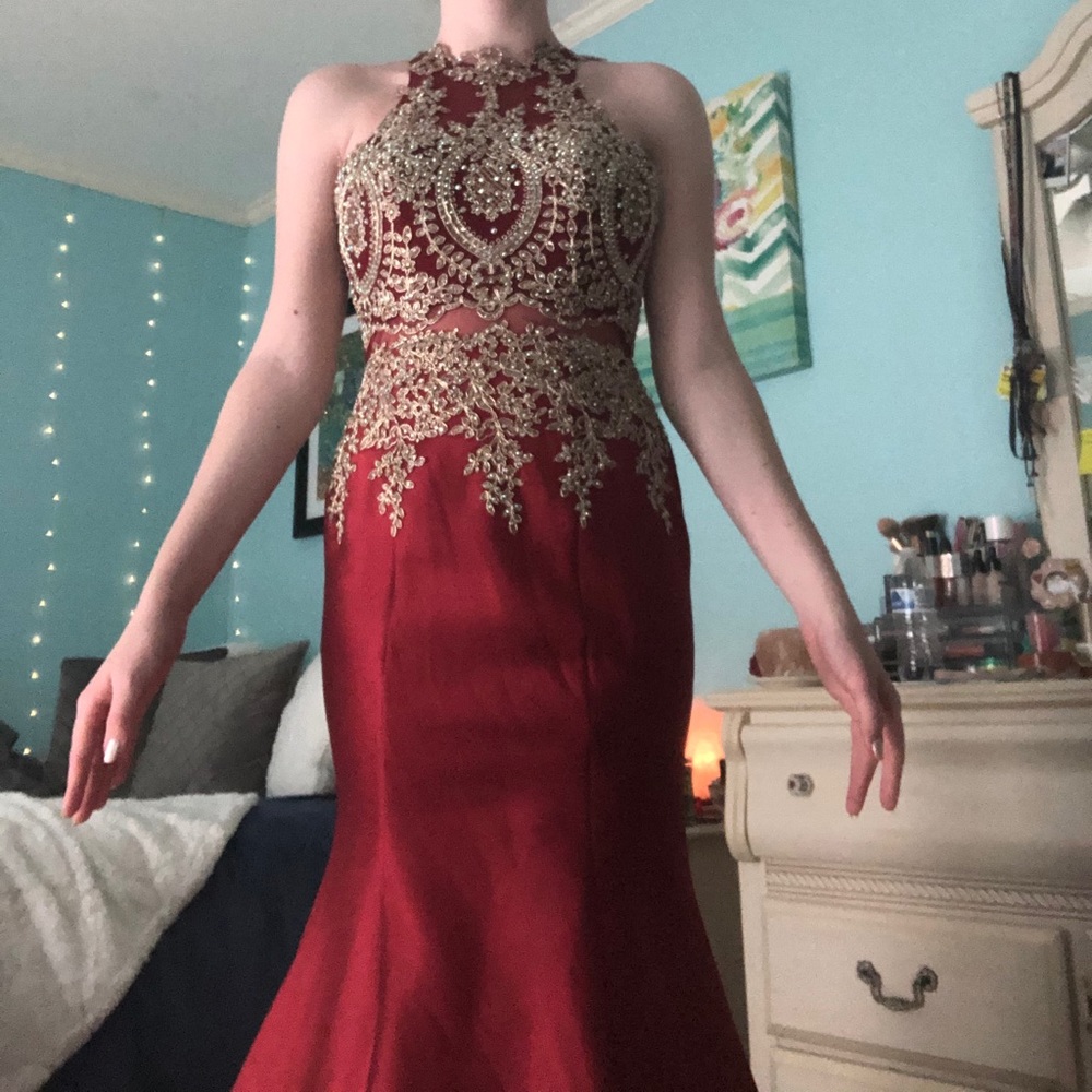 Red and gold mermaid formal dress